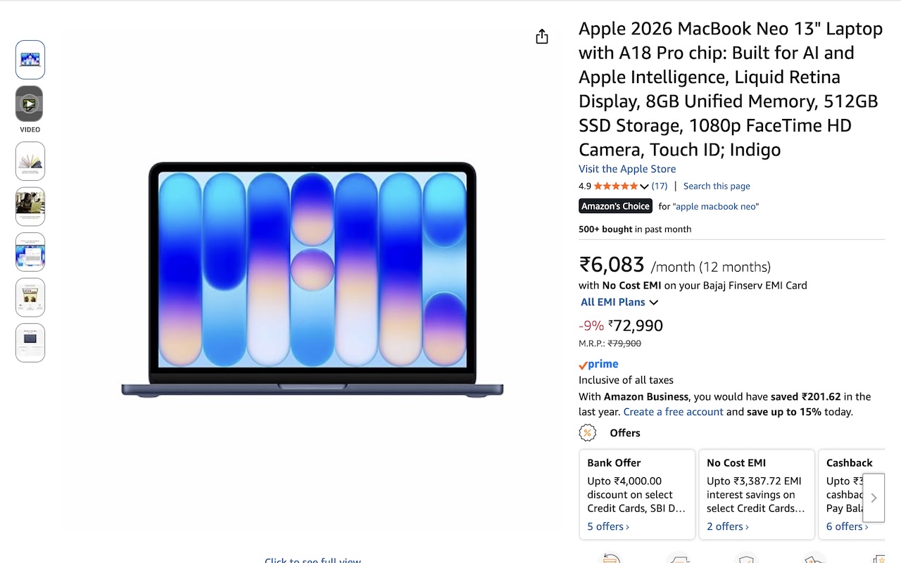 Amazon.in product page with the DealZap extension icon ready in the toolbar